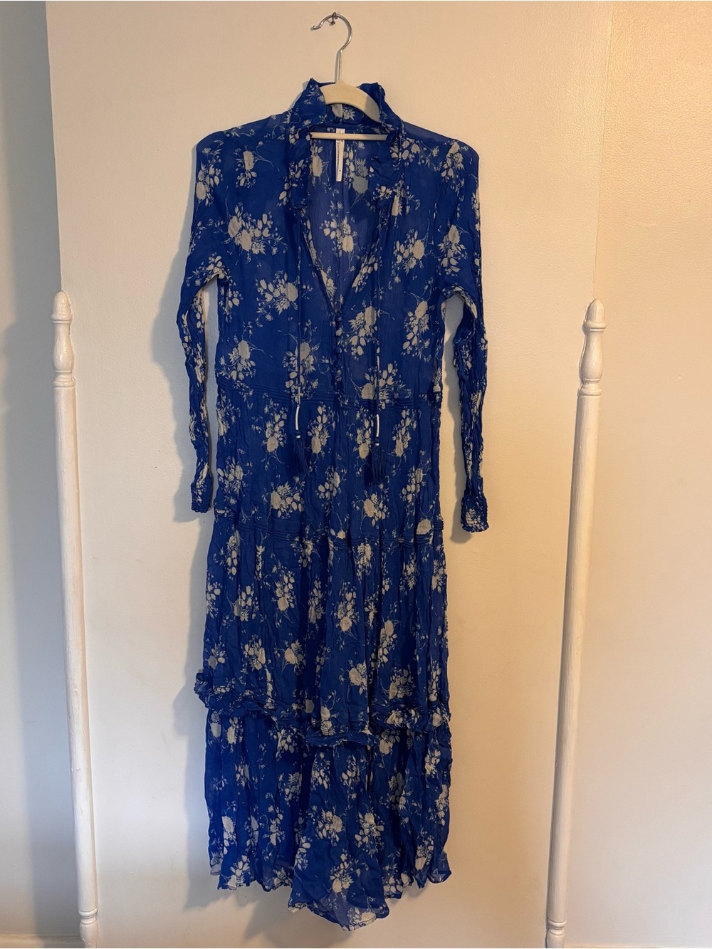 Anthropologie Blue Marais Printed Chiffon Maxi Dress • Size Medium - Picture 3 of 12